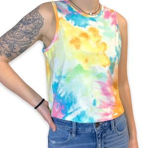 NWT POOF Women's M Pastel Tie-Dye Multicolor Tank Top Open Back Fun Festival